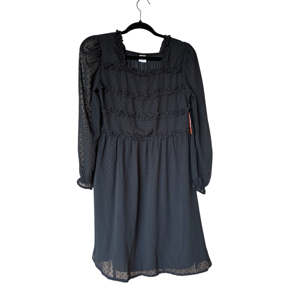Wonder Nation Black Swiss Dot‎ Long Sleeve Ruffle Dress Girls Size 18 NWT